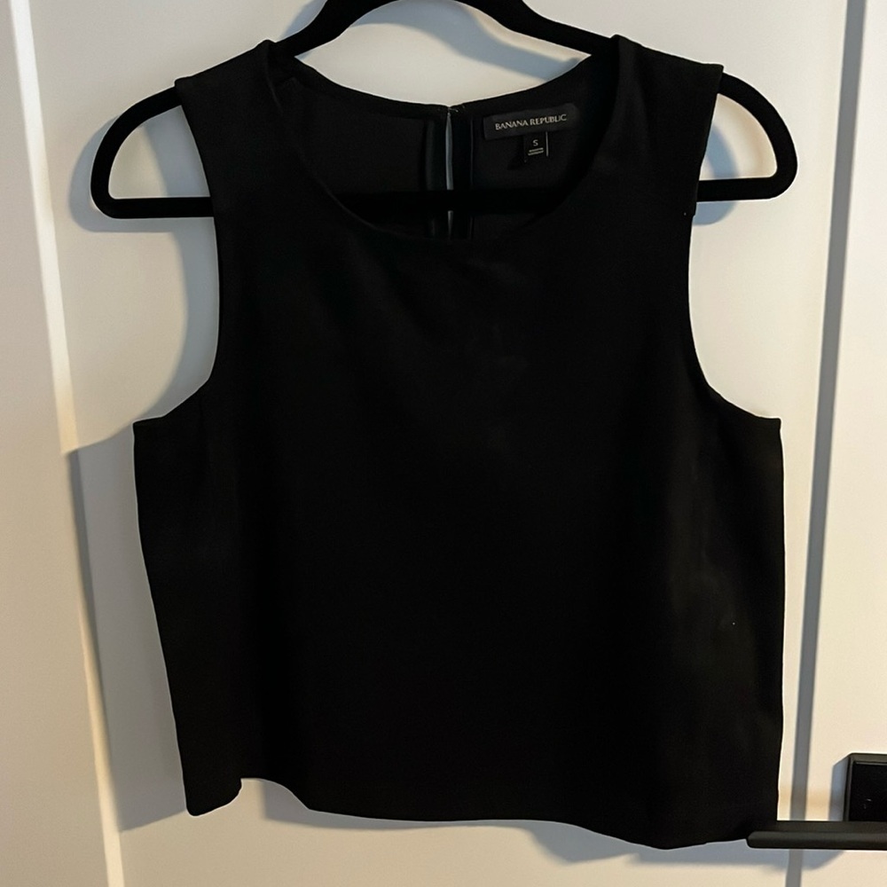 Banana Republic Sleeveless Solid Black Suede Boxy Top